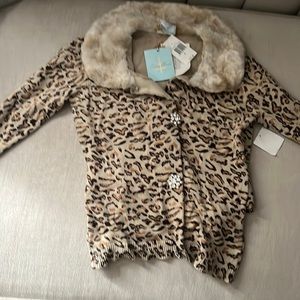 TRACY REESE Cardigan Cropped sweater animal print NWT